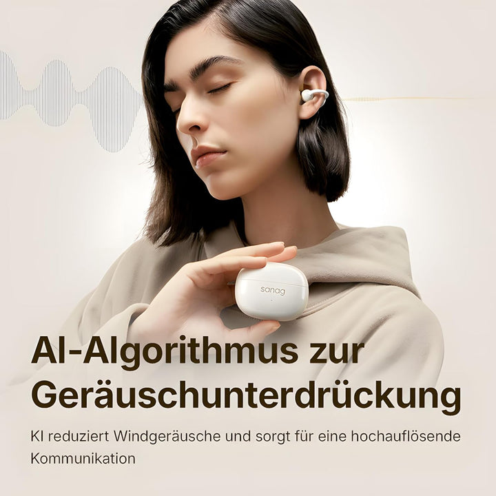 SANAG Open Ear Kopfhörer, Bluetooth 5.4 Sport Kopfhörer mit 50 Std. Spielzeit, Clip on Kopfhörer Beq