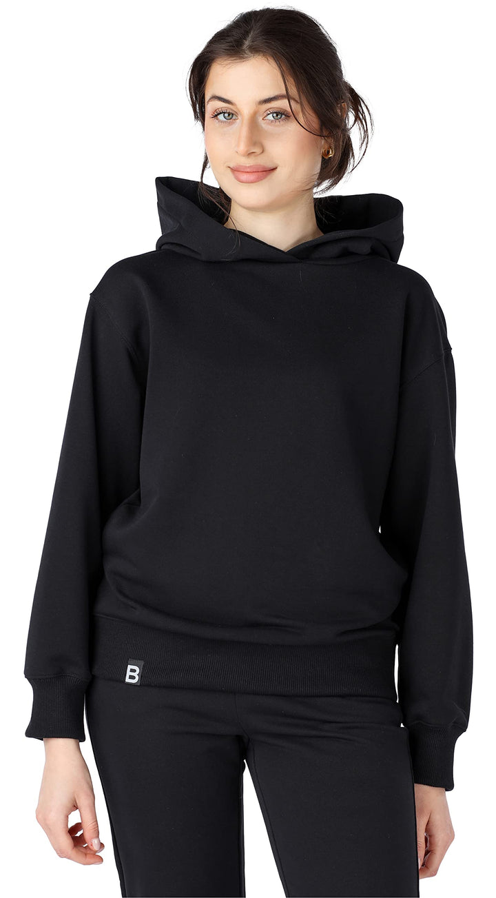 Bellivalini Kapuzenpullover lang Damen Hoodie Sportanzug Oberteil Jogging Pullover BLV210 XS Schwarz