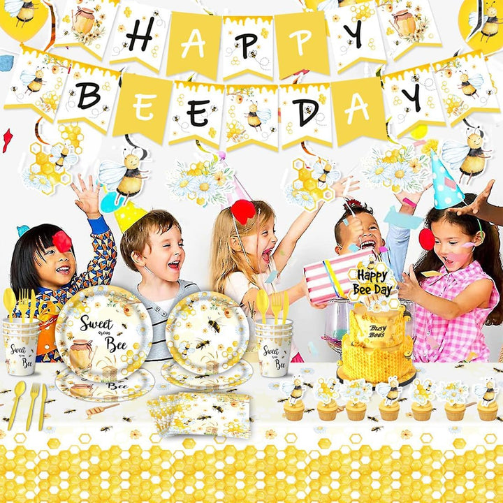 Biene Partygeschirr Set,Doyomtoy Biene Peach Babyparty Deko Serve 20 Gäste Geburtstag Partygeschirr,