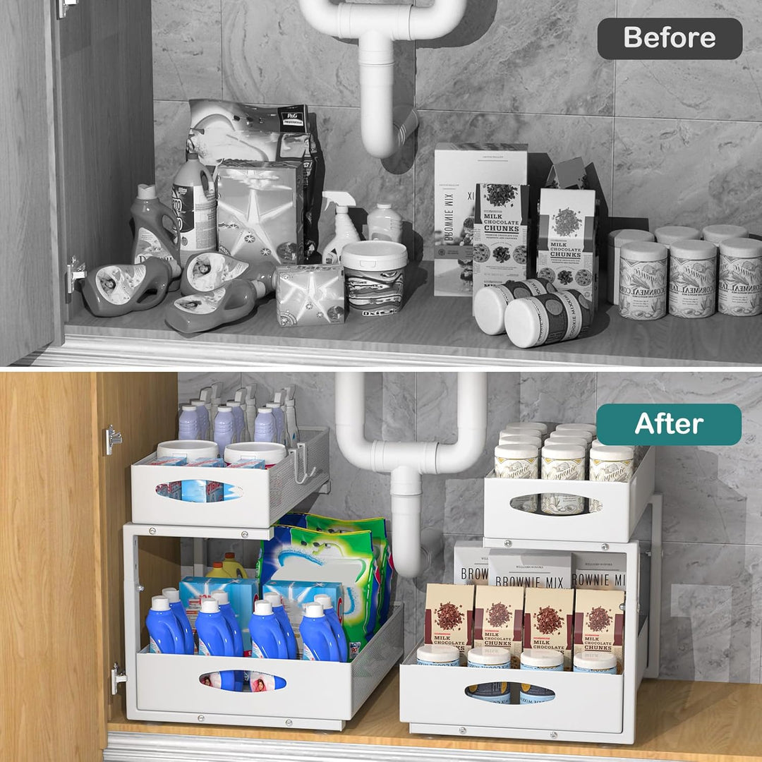 Housolution Spülschrank Organizer Ausziehbar, 2 Etagen Metall Unter Waschbecken Regal Spülenuntersch