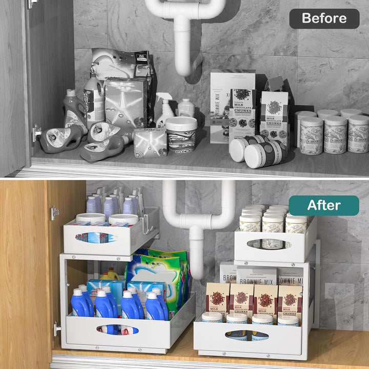 Housolution Spülschrank Organizer Ausziehbar, 2 Etagen Metall Unter Waschbecken Regal Spülenuntersch