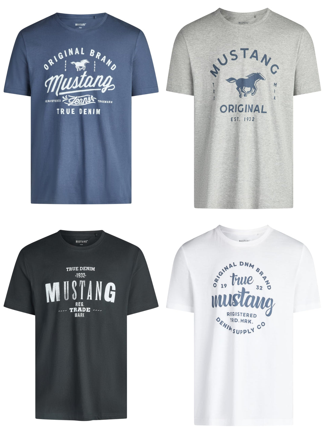 MUSTANG Herren T-Shirt 4er Pack Frontprint O-Neck Rundhalsausschnitt Kurzarm Regular Tee Shirt 100%