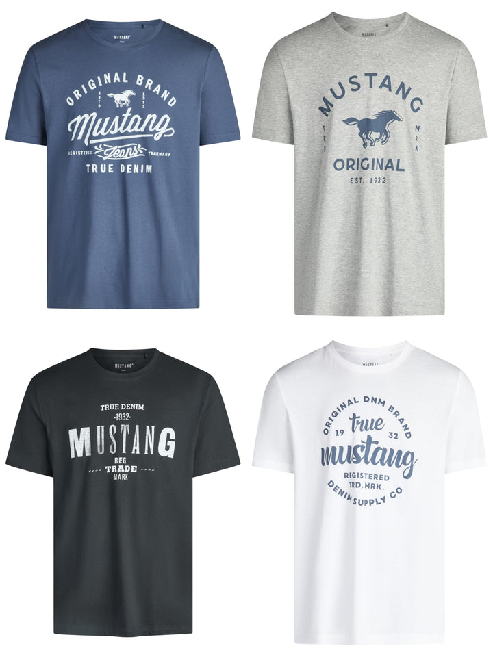 MUSTANG Herren T-Shirt 4er Pack Frontprint O-Neck Rundhalsausschnitt Kurzarm Regular Tee Shirt 100%