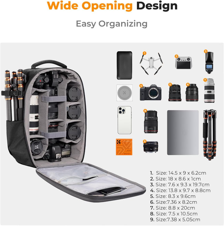 K&F Concept Kamerarucksack Fotorucksack mit Hartschale Kameratasche mit 15,6-Zoll-Laptopfach und Reg