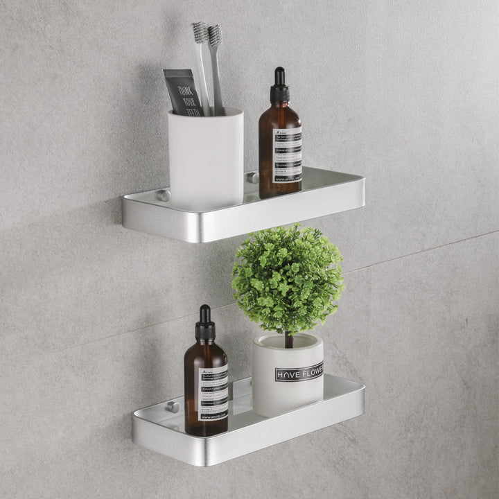 Duschablage Ohne Bohren, Aluminium Badezimmer Regal Selbstklebend Duschkorb Ablageregal mit Mattglas
