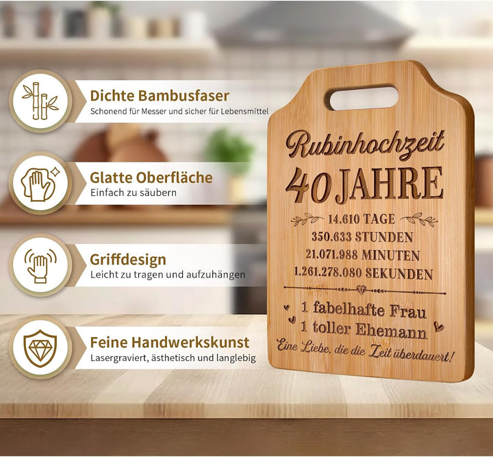 Rubinhochzeit Geschenke - Graviertes Bambus Schneidebrett, 40. Hochzeitstag, Geschenke zum 40 Hochze