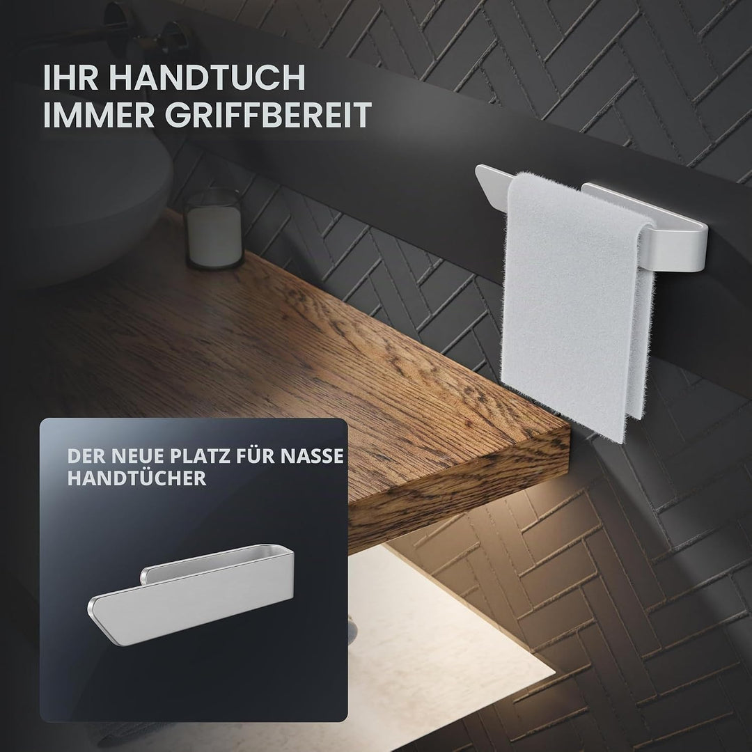 ovimar Handtuchhalter Ebelo Silber aus gebürstetem Aluminium | zum Kleben | 20cm | modernes Schlicht
