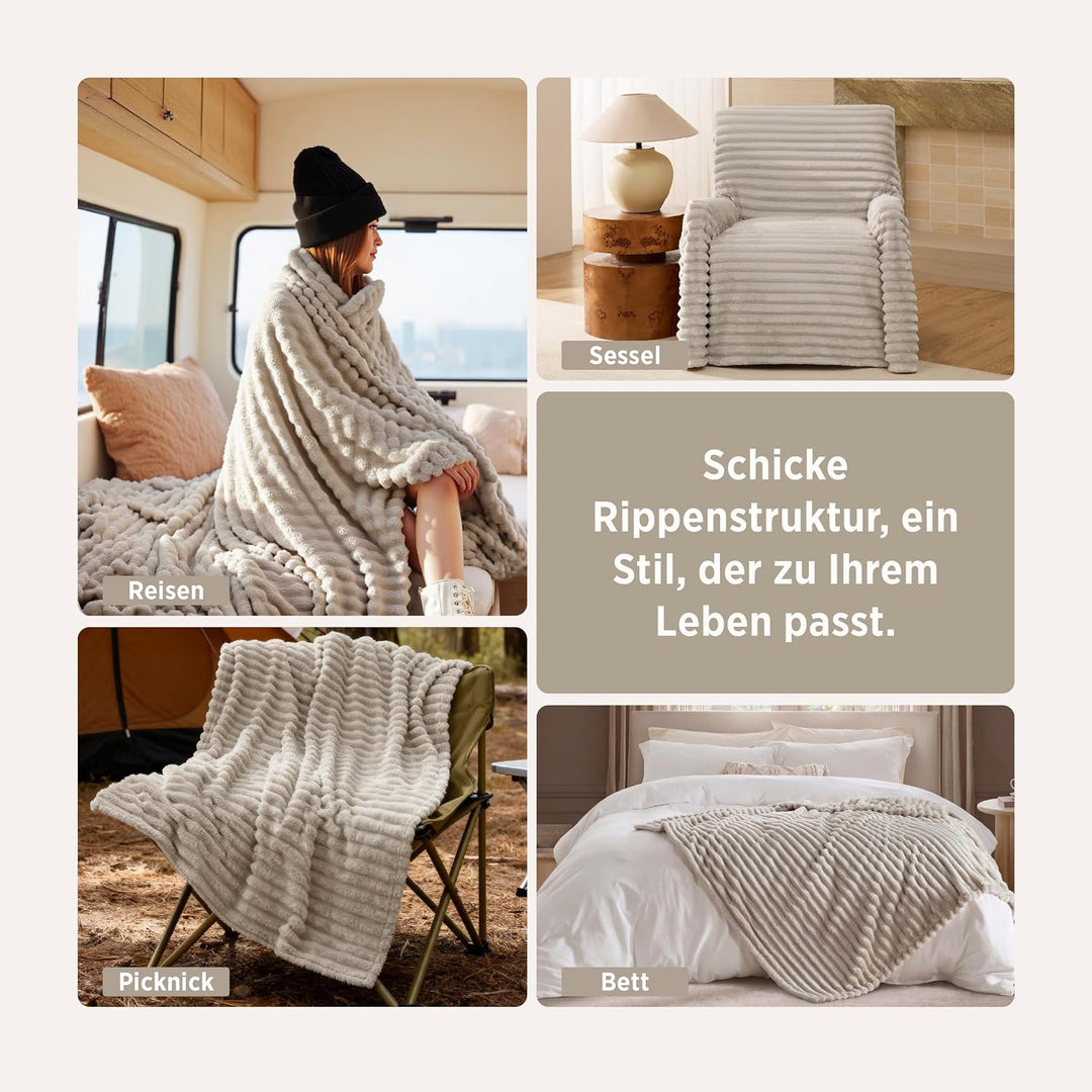 BEDSURE Kuscheldecke Flauschig Decke Fleecedecke – Weiche Warme Grobe Korddecke Gemütlicher Sofadeck