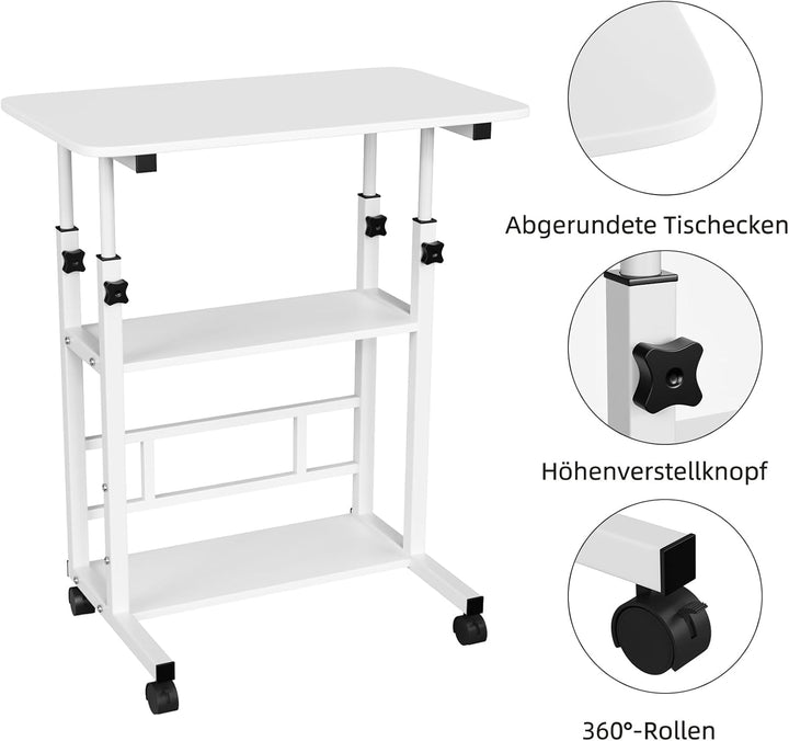 Laptop-Bett, höhenverstellbar, Tisch für Bett/Sofa/Boden, Gamer-Schreibtisch, 60 x 40 x 90 cm, Weiss