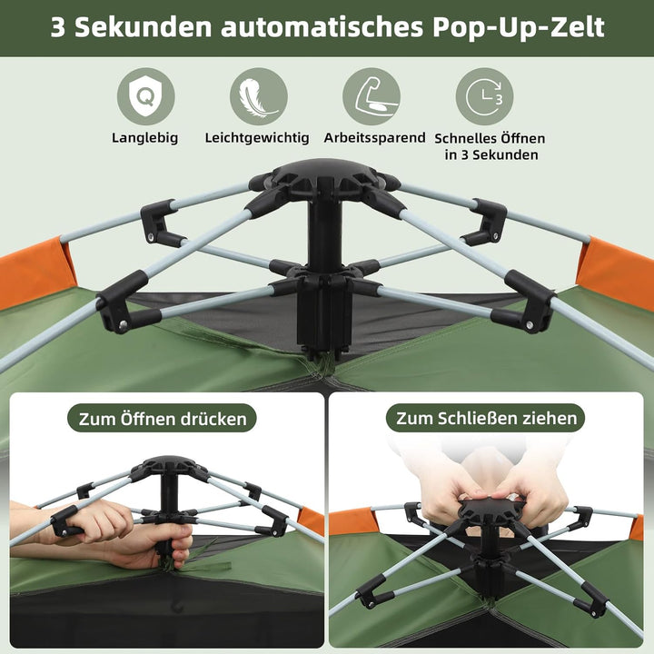 HAUSPROFI Camping Zelt 2-3 Personen Pop Up Zelt Automatisches Wurfzelt, Wasserdicht Winddicht mit Vo