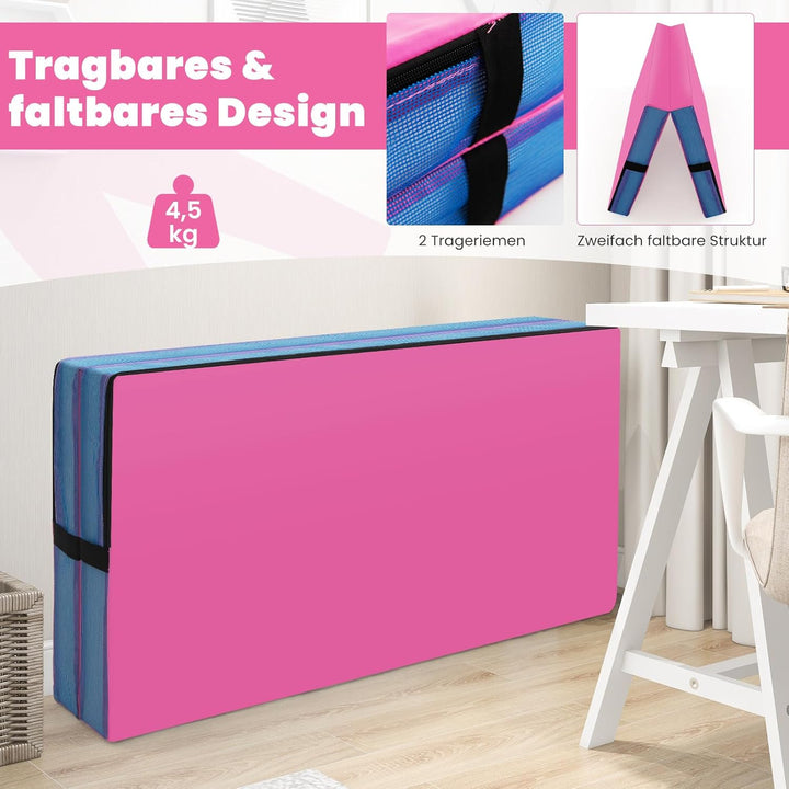 GOPLUS turnmatte klappbar, gymnastikmatte aus Kunstleder, Weichbodenmatte mit Griffe & Reissverschlu