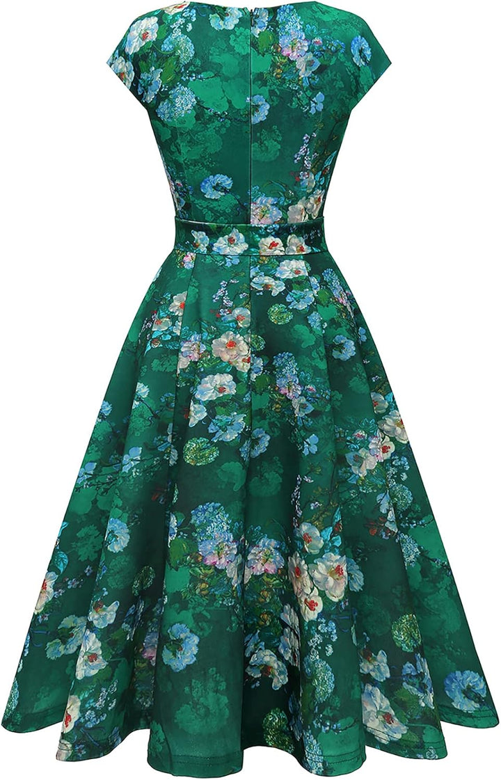 DRESSTELLS Cocktailkleid Damen Festliche Kleider 1950er Knielang Rockabilly Hochzeitkleid Swing Part
