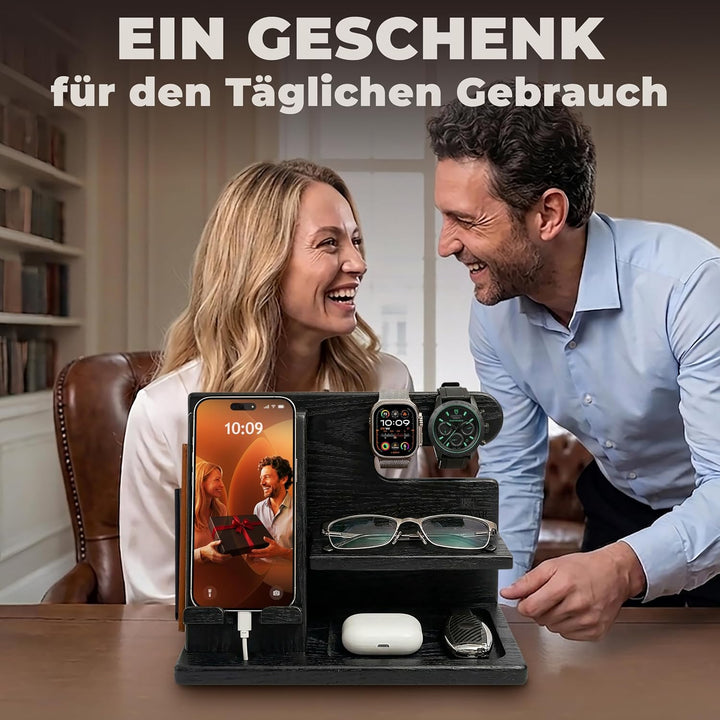 TESLYAR Holz Telefon Dockingstation Männer Esche Schwarz - Schreibtisch Organizer Holz, Handy &amp; Schl