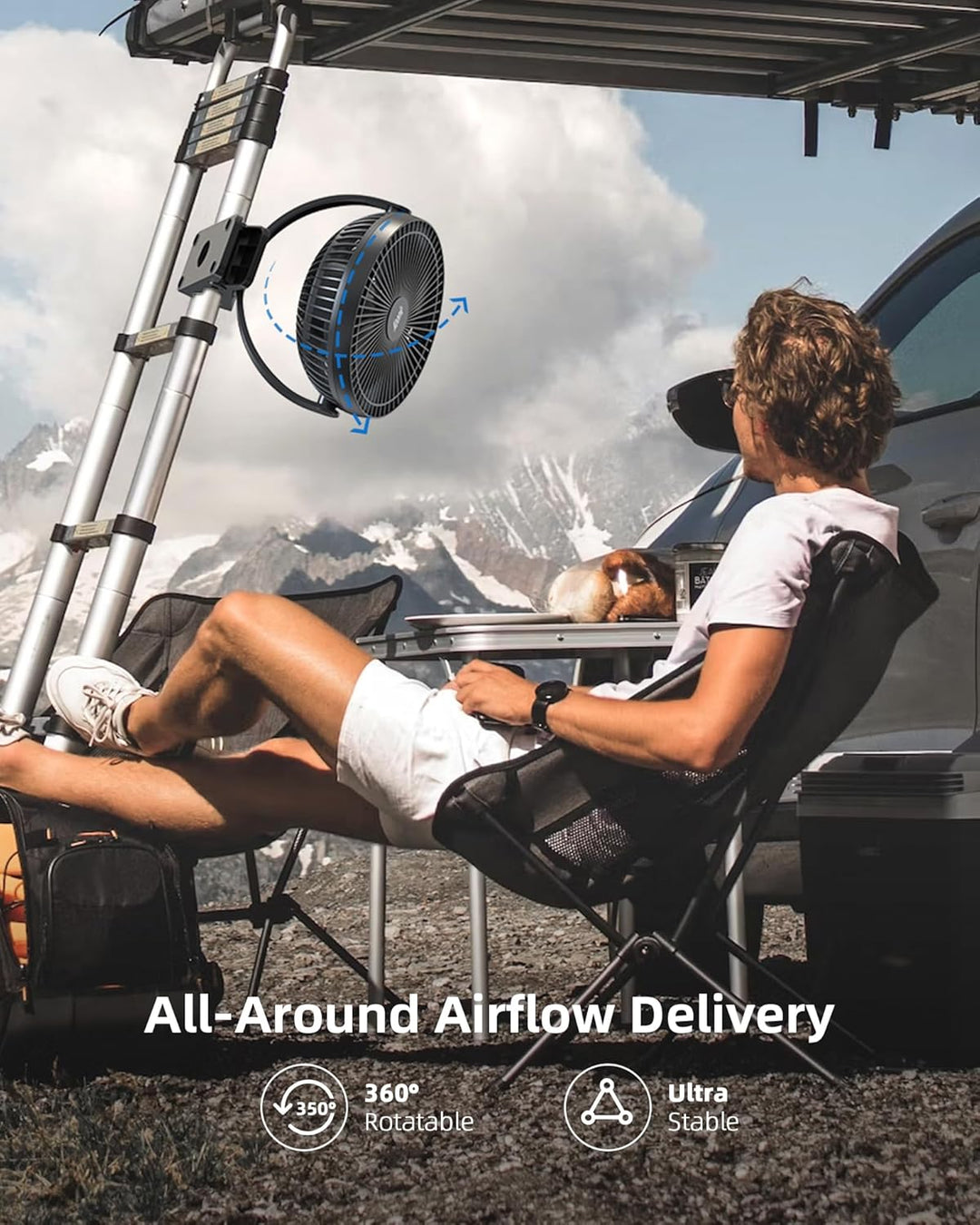 Koonie 20cm Tragbarer Clip-On-Ventilator, USB-Tischventilator mit 10.000 mAh Akku, 4 Geschwindigkeit