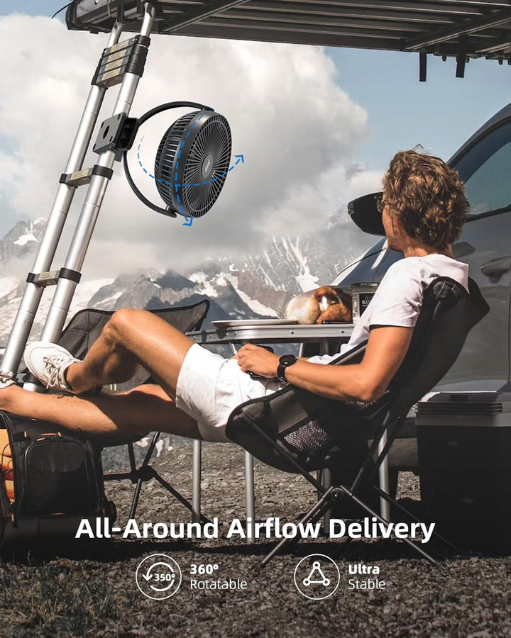 Koonie 20cm Tragbarer Clip-On-Ventilator, USB-Tischventilator mit 10.000 mAh Akku, 4 Geschwindigkeit