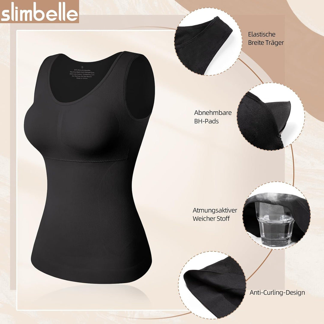 SLIMBELLE Damen Unterhemd BH Hemd Seamless Tank Top mit entfernbaren Cups Bauchweg Shapewear Top Ohn