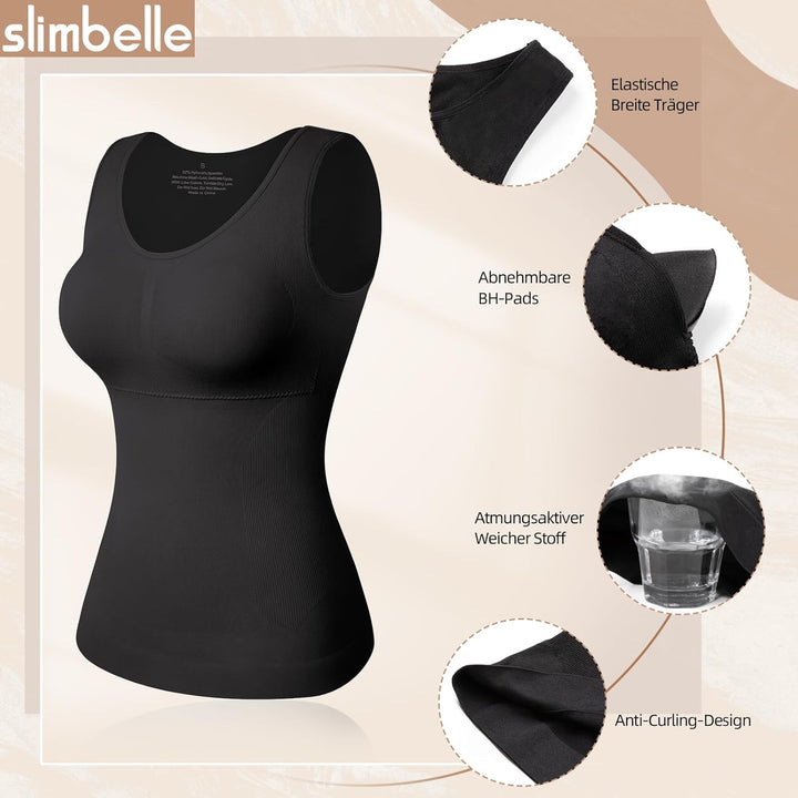 SLIMBELLE Damen Unterhemd BH Hemd Seamless Tank Top mit entfernbaren Cups Bauchweg Shapewear Top Ohn