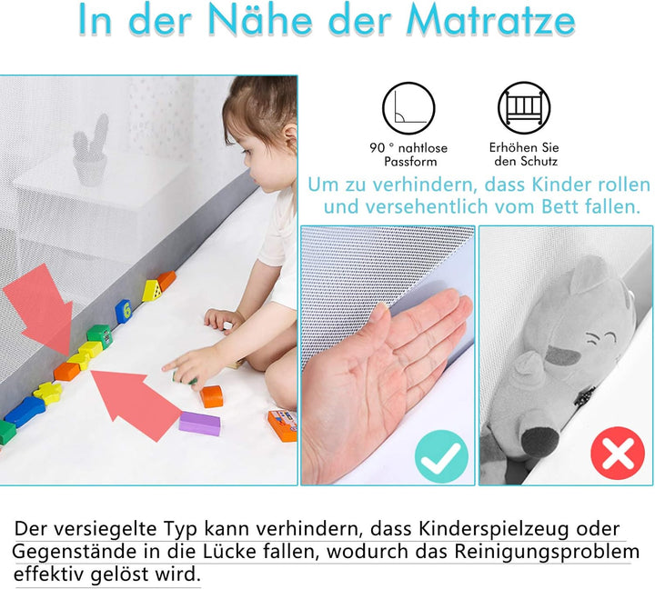 JOIEYOU Bettgitter Rausfallschutz Bett Höhenverstellbar 180cm Bettschutzgitter mit Schnallendesign f