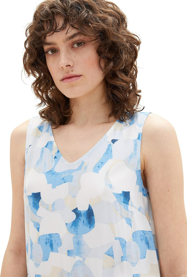 TOM TAILOR Damen Basic Sommerkleid mit Muster, 32135 - Blue Shapes Design