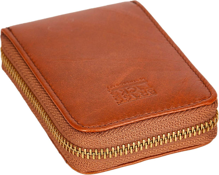 BRASS TACKS Leathercraft Vintage Handwerk Volles Leder Fronttasche Geldbörse RFID-Blocker Portmonaie