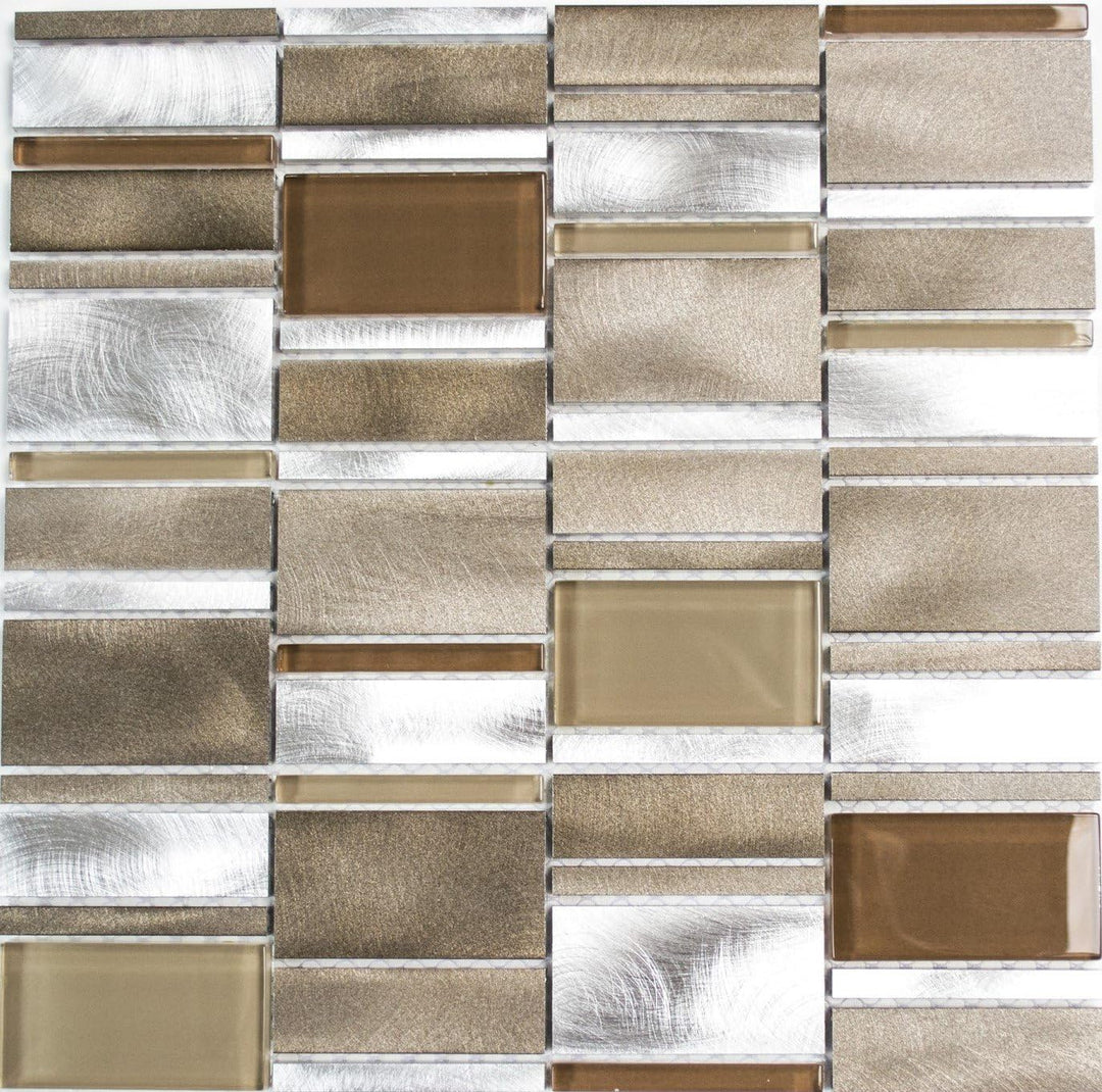 Mosaik Kombination Alu/Crystal mix beige/braun Aluminium Metall Mix Fliesenspiegel, Mosaikstein Form