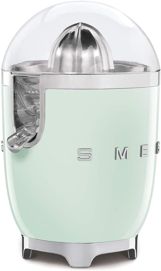 Smeg, Elektrische Zitruspresse CJF01PGEU, manuelle Druckpresse, tropfsicherer Auslauf und Universalk