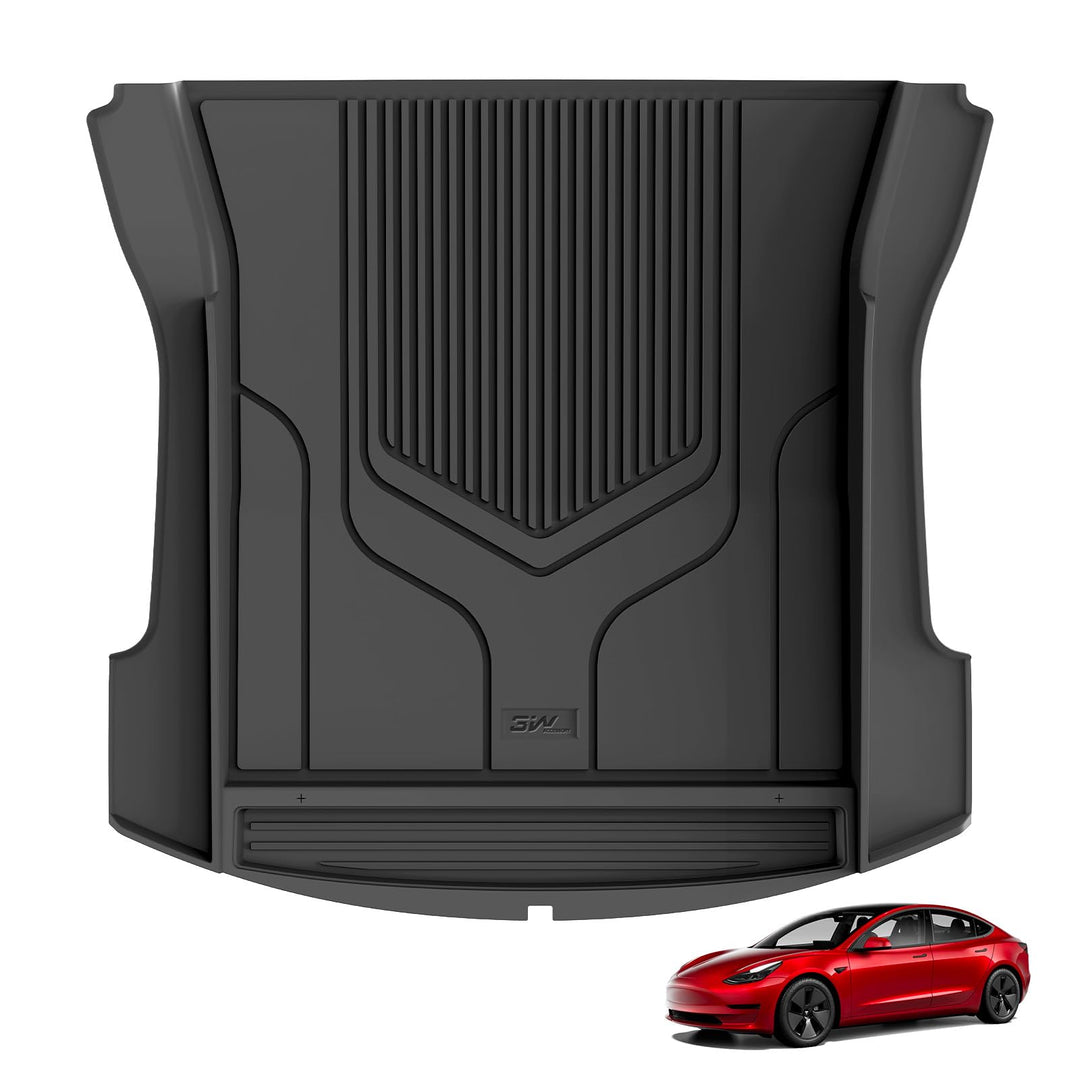 3W kofferraumwanne für Tesla Model 3 2017-2023, TPE Allwetter Massgeschneiderte Kofferraummatte Komp
