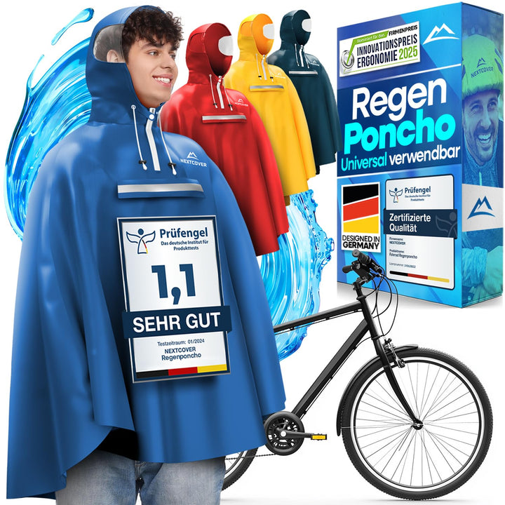 NEXTCOVER® NEU Regenponcho Fahrrad für Damen & Herren - mit [AquaShield 2.0] Technologie I Regenponc