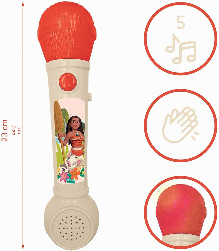 Lexibook, Vaiana, Leuchtendes Mikrofon für Kinder, musikalisches Spielzeug, integrierter Lautspreche