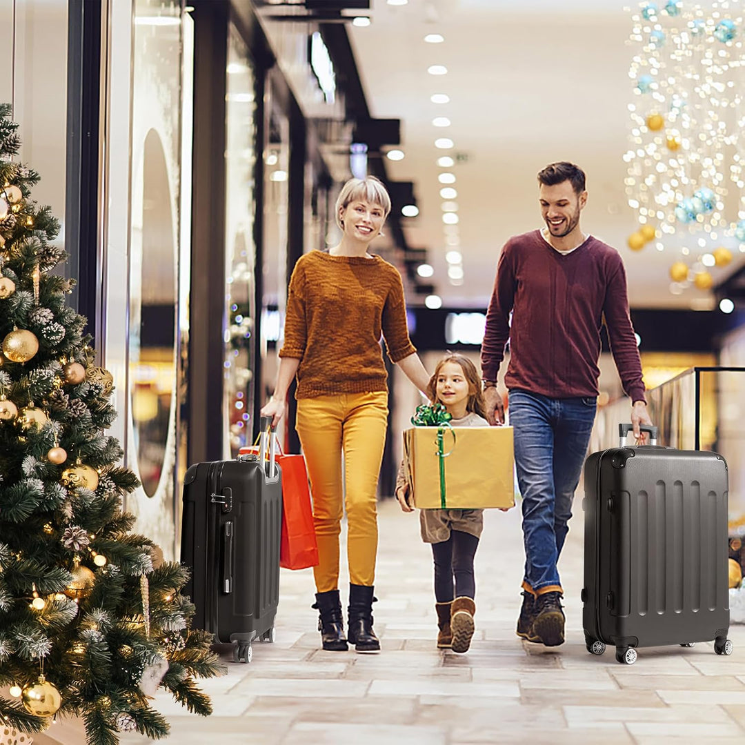 LEADZM Kofferset 3 teilig (Schwarz) | Reisekoffer Set mit Eckenschutz, Koffer Set Hartschalen-Trolle