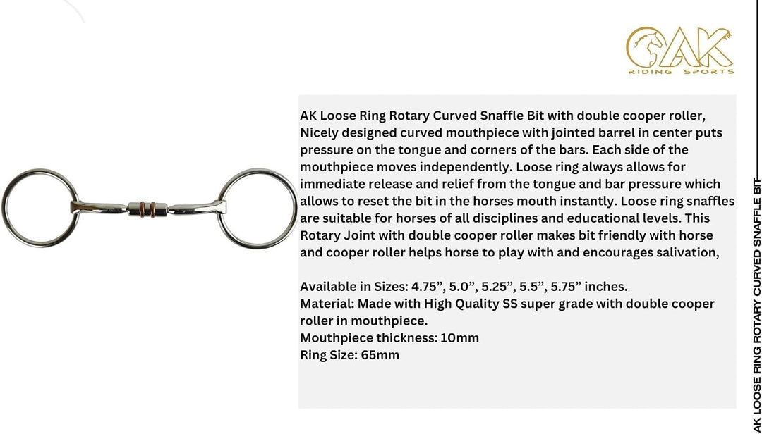AK Gebogenes, drehbares D-Ring-Mundstück mit aufklappbarem Lauf, Pferdegebiss, Reitgebiss AKRS-2620