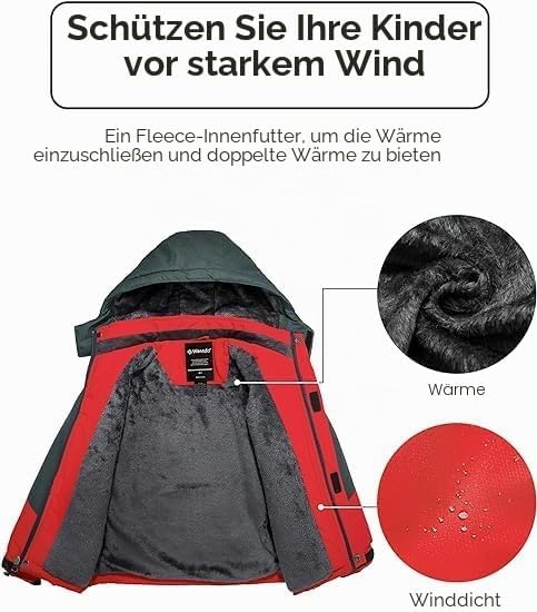 Wantdo Jungen Berg Ski Jacke Warmer Winter Fleece Mäntel Wasserdichter Atmungsaktive Jacke Outdoor K