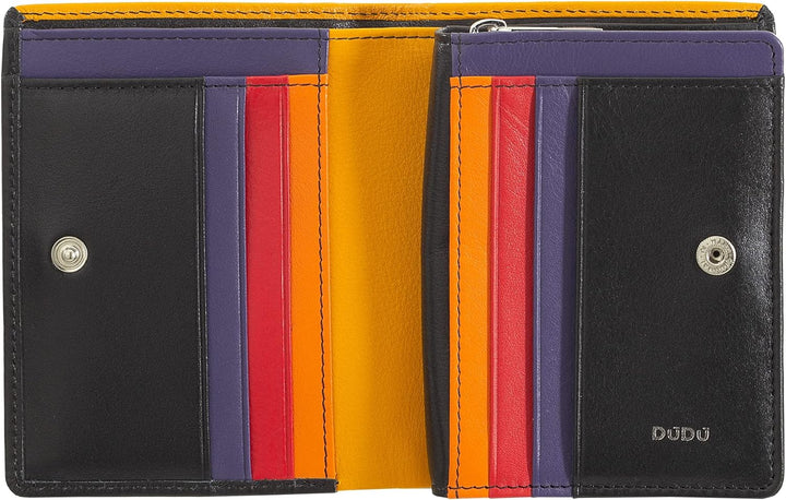 DUDU Kleine Damen-Brieftasche aus farbigem Leder mit Kartenfächern und Münzfach mit Reissverschluss