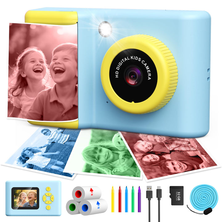 Kinderkamera Sofortbildkamera, 20MP 1080P Digitalkamera mit 2,4-Zoll-Display, 3 Rollen Farbfotopapie
