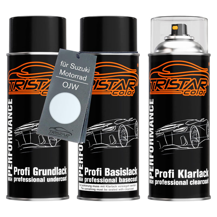 TRISTARcolor Motorradlack Spraydosen Set für Suzuki Motorrad OJW White Perl Grundlack Basislack Klar
