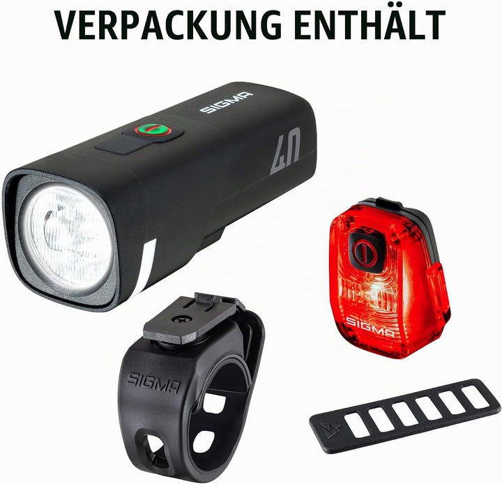 SIGMA LED Fahrradlicht Set Aura 40/ Hiro 10 | StVZO zugelassen, USB-C