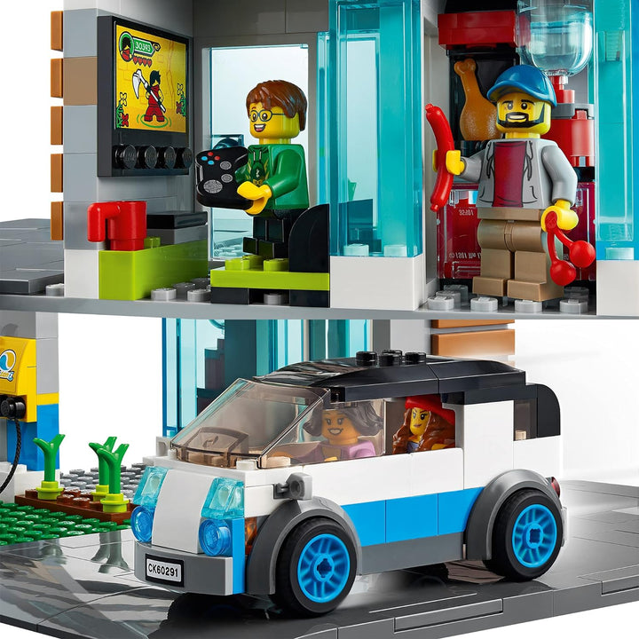 LEGO 60291 City Modernes Familienhaus, Puppenhaus mit Strassenplatten und 4 Minifiguren, kreatives K