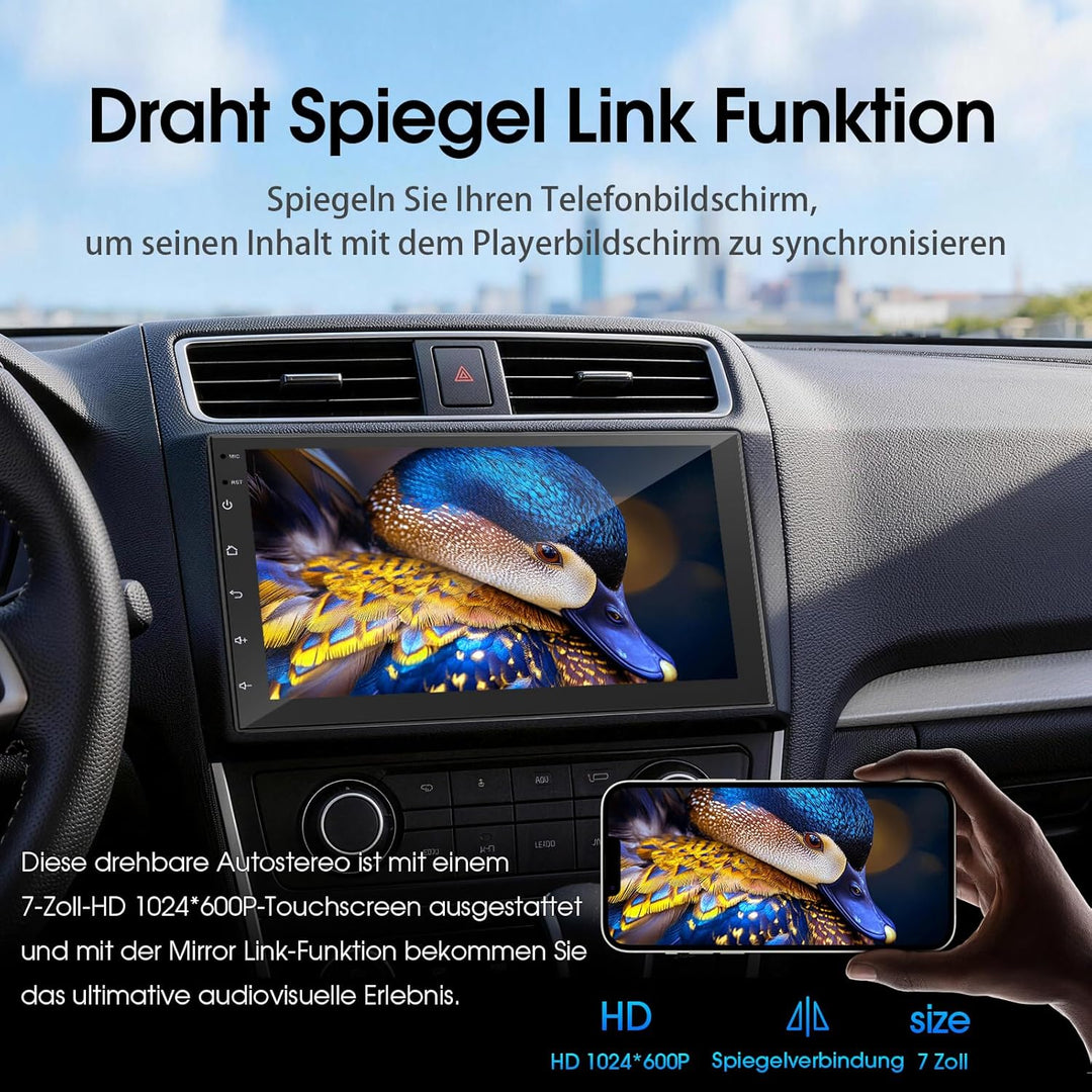 Haudio 2 Din Autoradio mit Wireless CarPlay & Android Auto, 7 Zoll IPS Bildschirm, Mirror Link, GPS,
