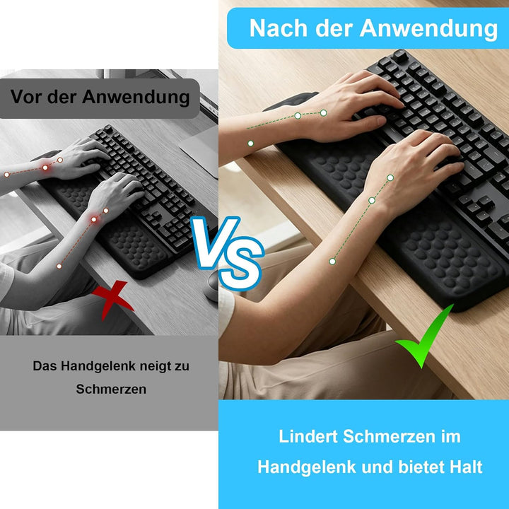 Integrierte Handballenauflage Tastatur zur Entlastung der Handgelenke, 43 x 24,5 cm Memory Foam Hand