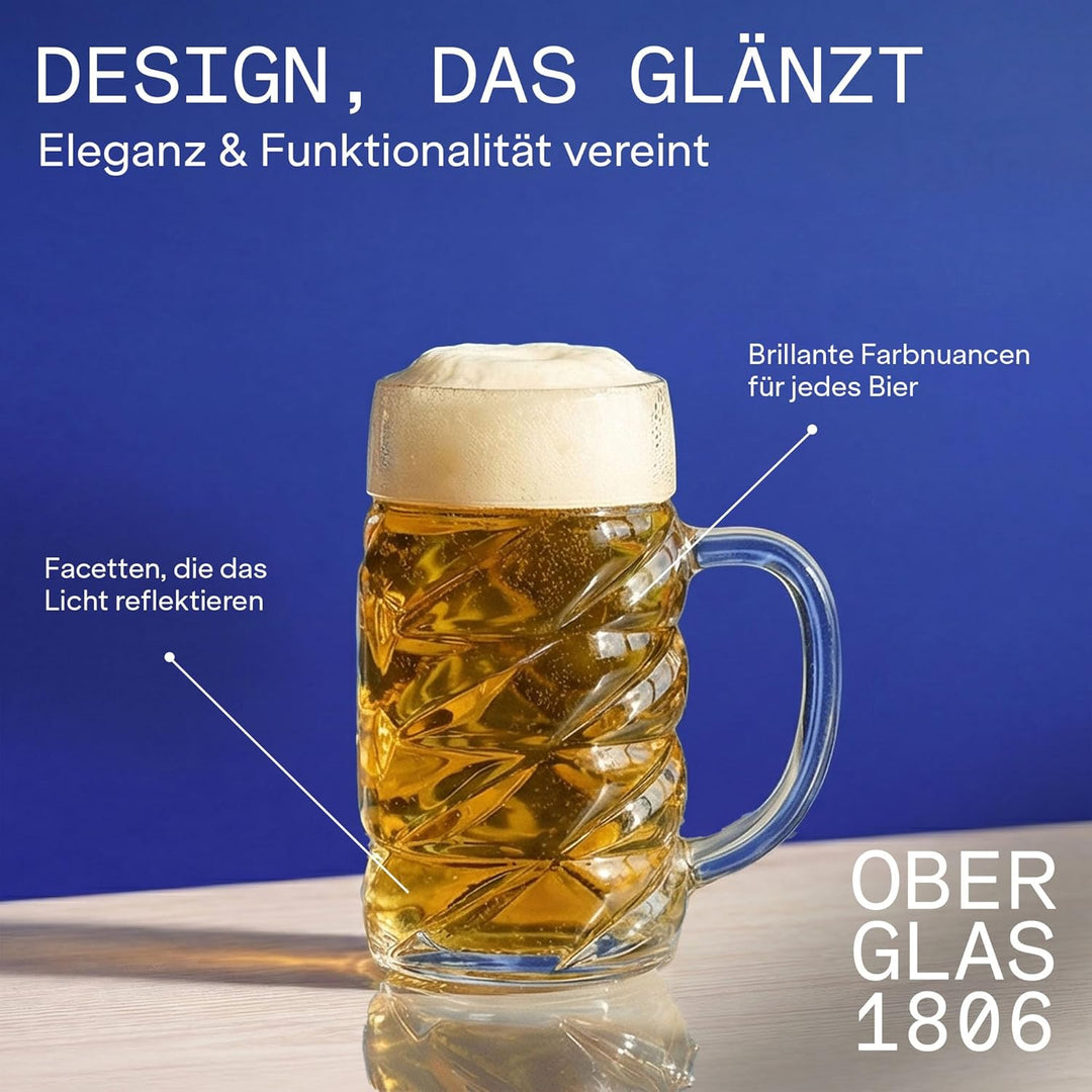 Stölzle Lausitz Bierkrug Diamond / 6er Set Bierkrüge 1 Liter mit Schild/Stabiler Bier Krug/Masskrug