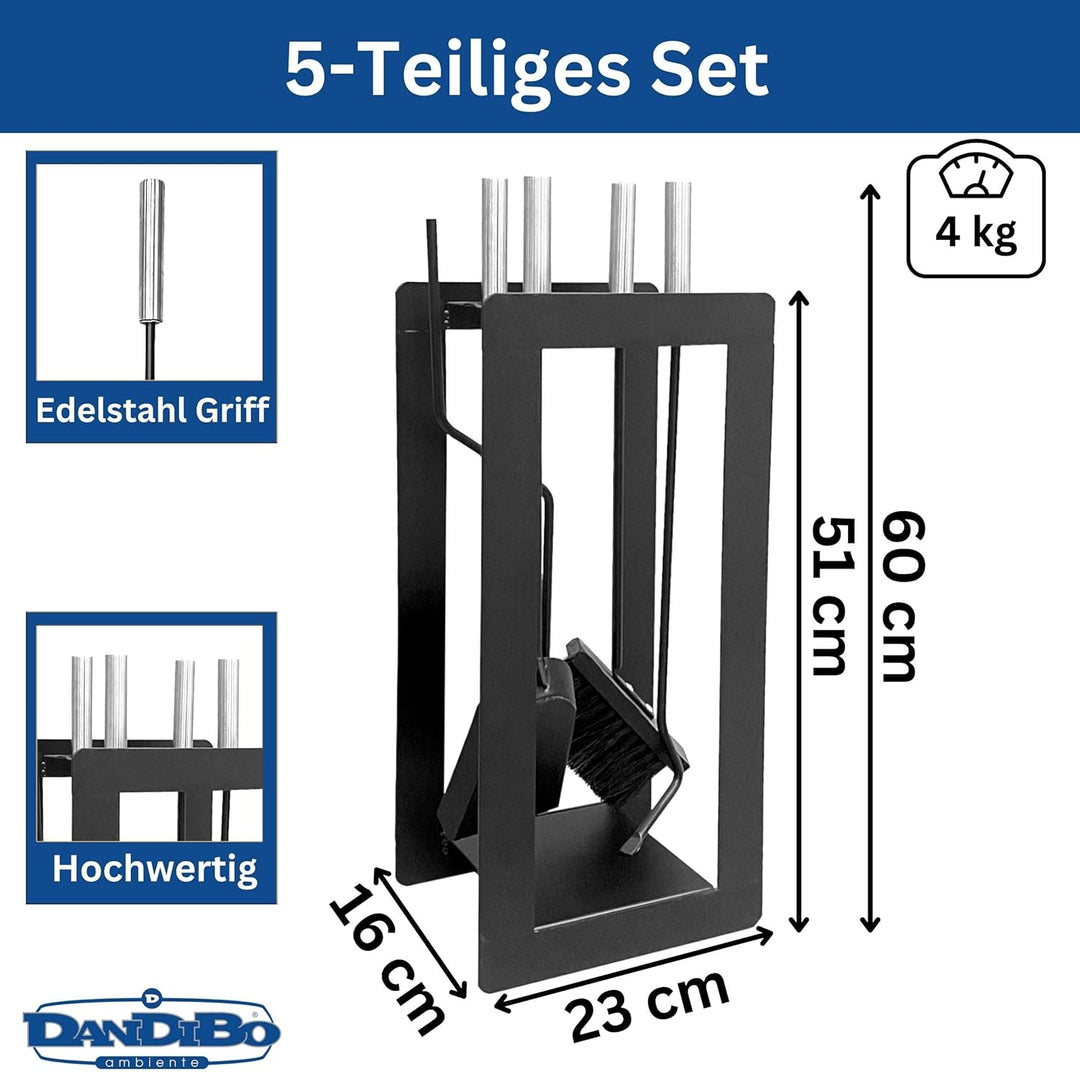 DanDiBo Kaminbesteck Modern Schwarz 5 Teilig Set 96572 Kaminset Kamingarnitur Ofenbesteck