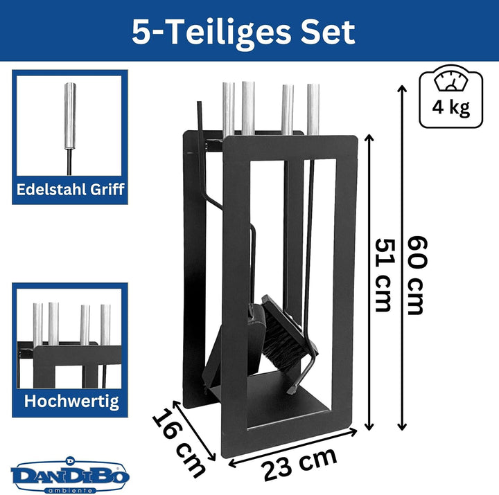 DanDiBo Kaminbesteck Modern Schwarz 5 Teilig Set 96572 Kaminset Kamingarnitur Ofenbesteck