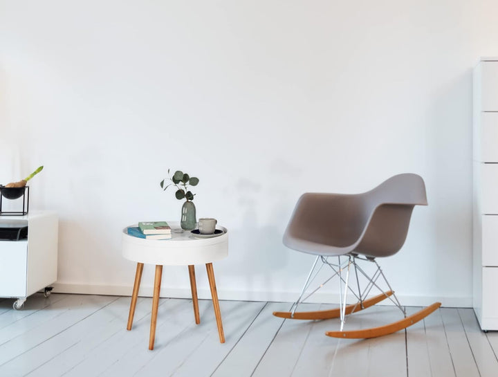WENKO Beistelltisch Finja, moderner runder Couchtisch mit Tablett & Staufach, Scandi Chic Nachttisch