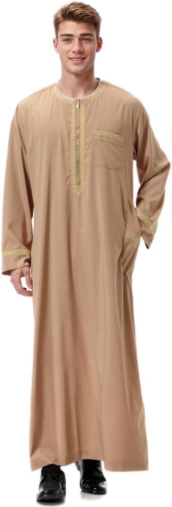 CAMDOM Naher Osten Arabische Herren Roben Muslimische Kaftan Kleidung V-Ausschnitt Thobe Arabisch Mu