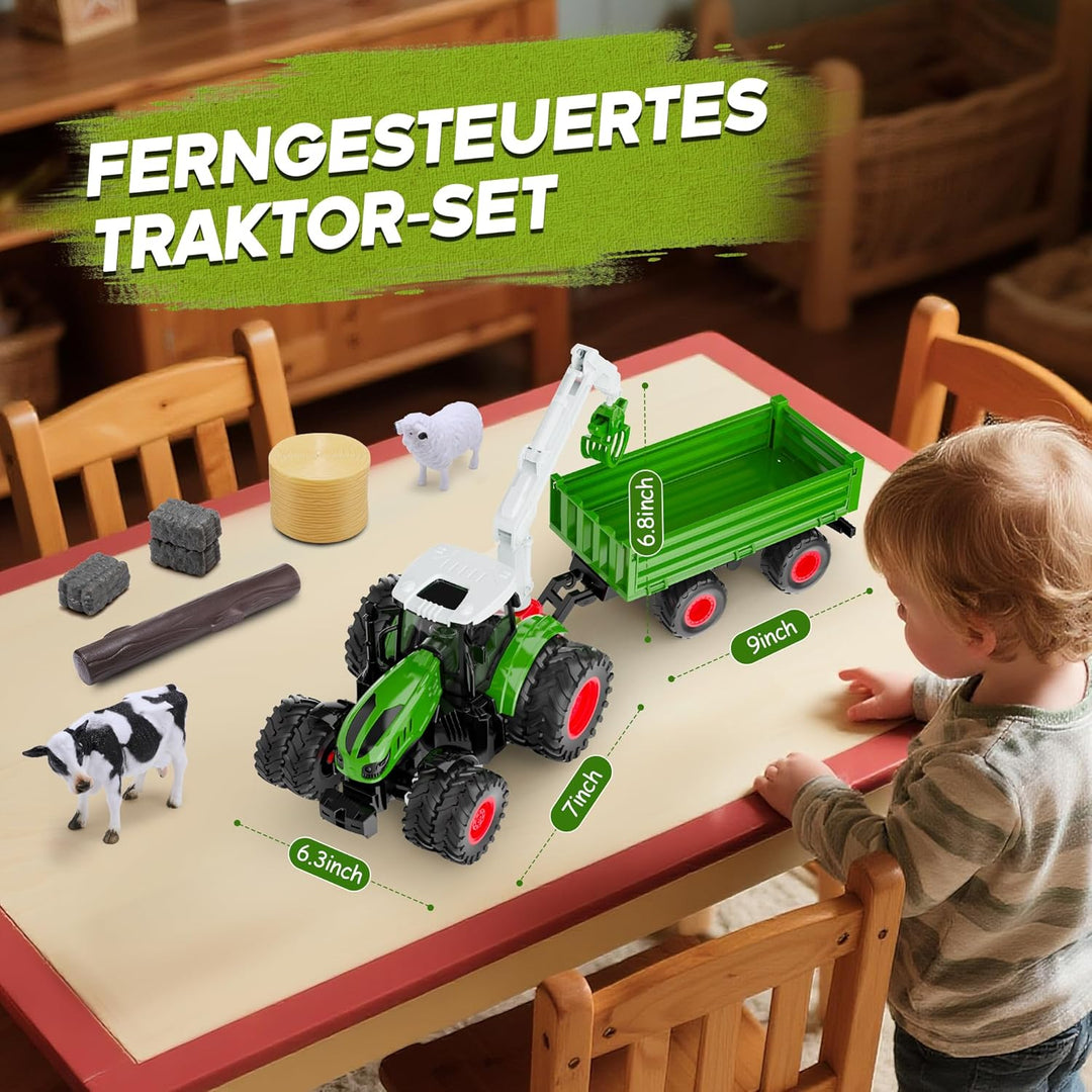 Ferngesteuerter Traktor Ferngesteuert, 2.4GHz RC Traktor Spielzeug, 1:16 Traktor mit Anhänger und Li