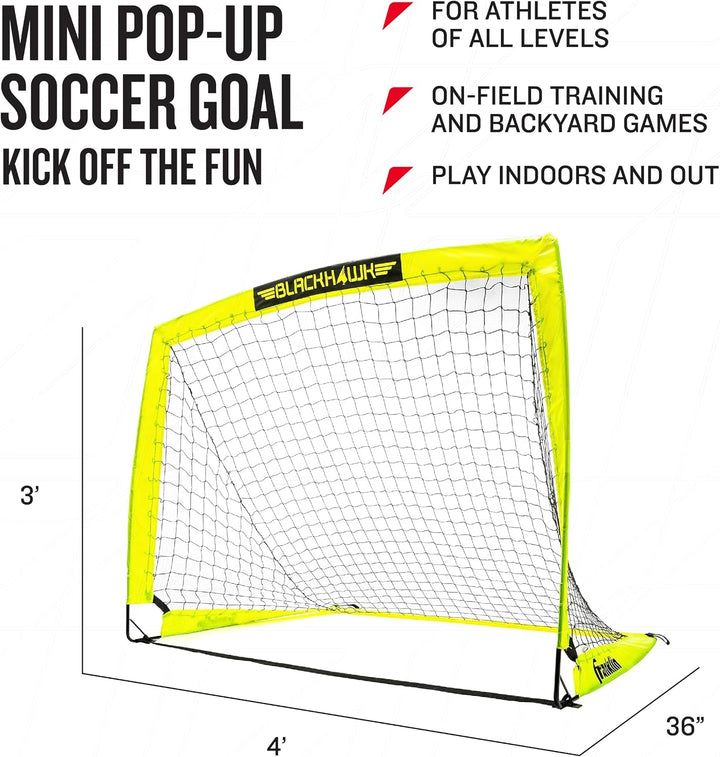 Franklin Sports Blackhawk Tragbares Fussballtor – Pop-Up-Fussballtor und Netz – Indoor- oder Outdoor