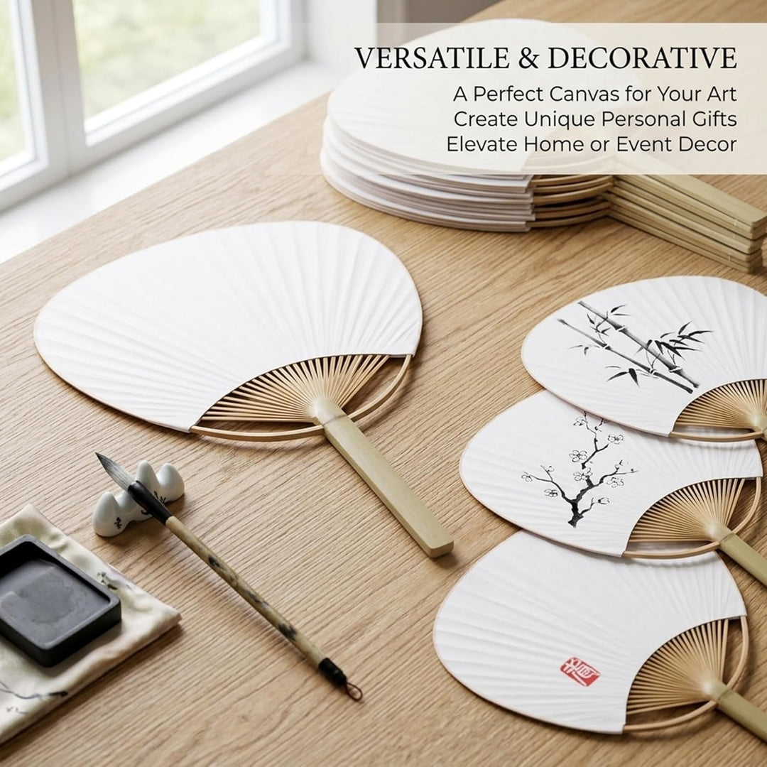 White Hand Fan - 10 Pack Elegant Paper Fan with Bamboo Handle Perfect for Wedding Favors Party Decor