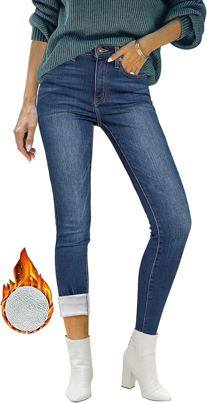 Roskiky Skinny Jeans Damen High Waist Thermo Jeans Damen Winter Gefütter Thermo Jeans Leggings Damen