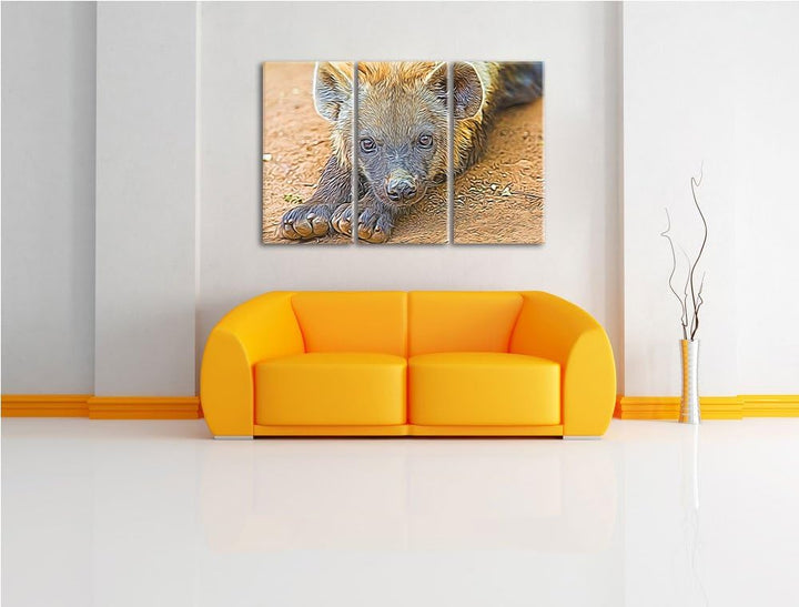 niedliche Hyäne Spezial 3-Teiler Leinwandbild 120x80 Bild auf Leinwand, XXL riesige Bilder fertig ge