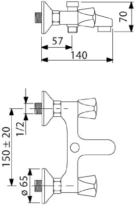 aquaSu® Zweigriffmischer Standard für Wanne | Chrom | Wasserhahn | Badewannenarmatur, Wanne